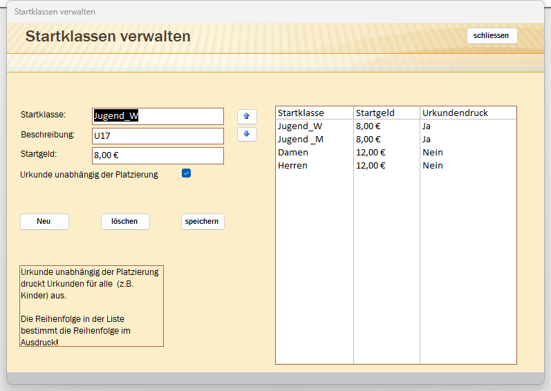 Startklassen anlegen