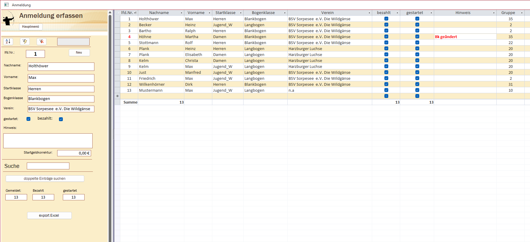 Erfassen der Schützen