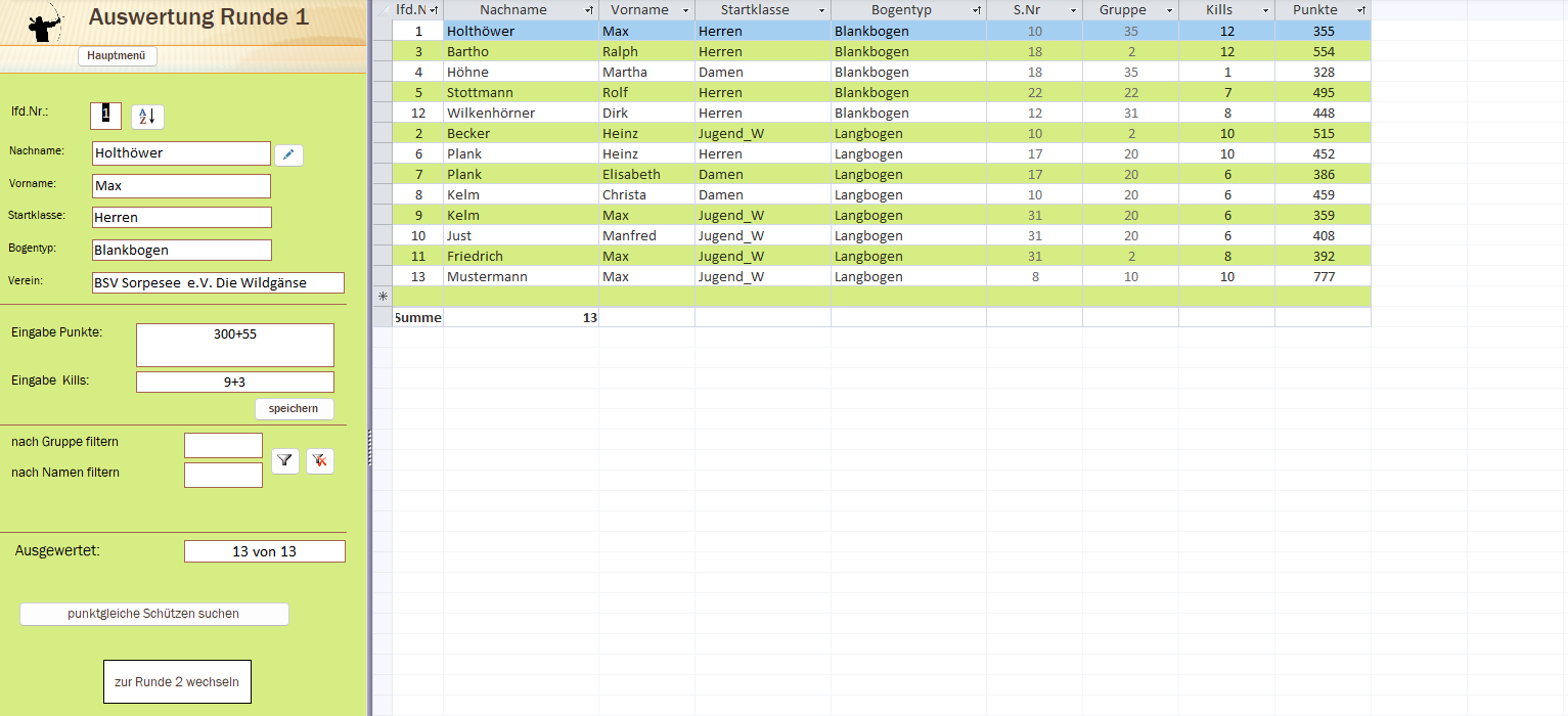 ms-archersscore Auswertung